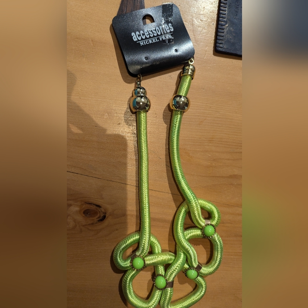 Neon green cord & bead necklace